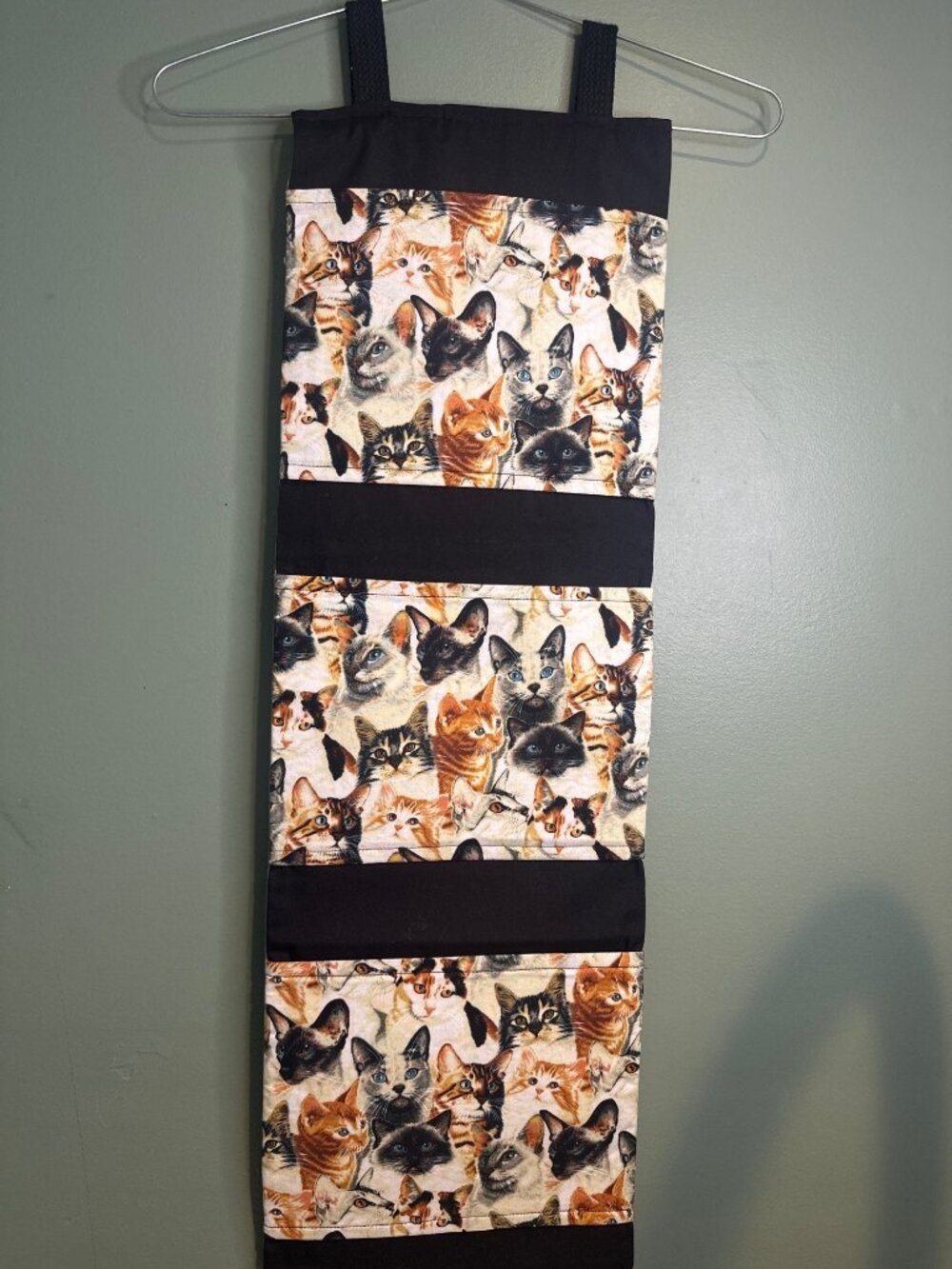 Handmade Cat Print Wall Pocket Organizer Hanging Storage Kitty Lover Decor
